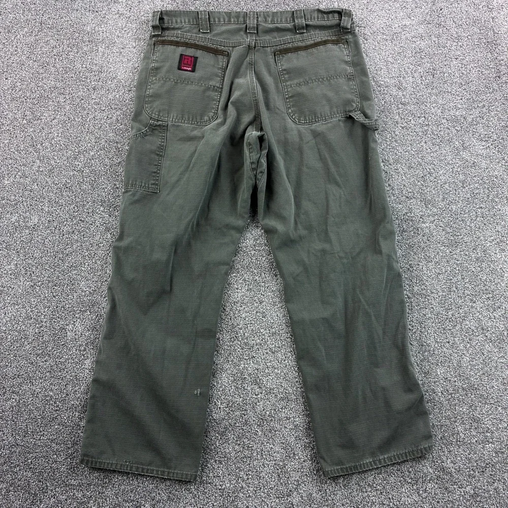 Wrangler Riggs Cargo Pants Mens 36x30 Olive Green Carpenter Ripstop Canvas